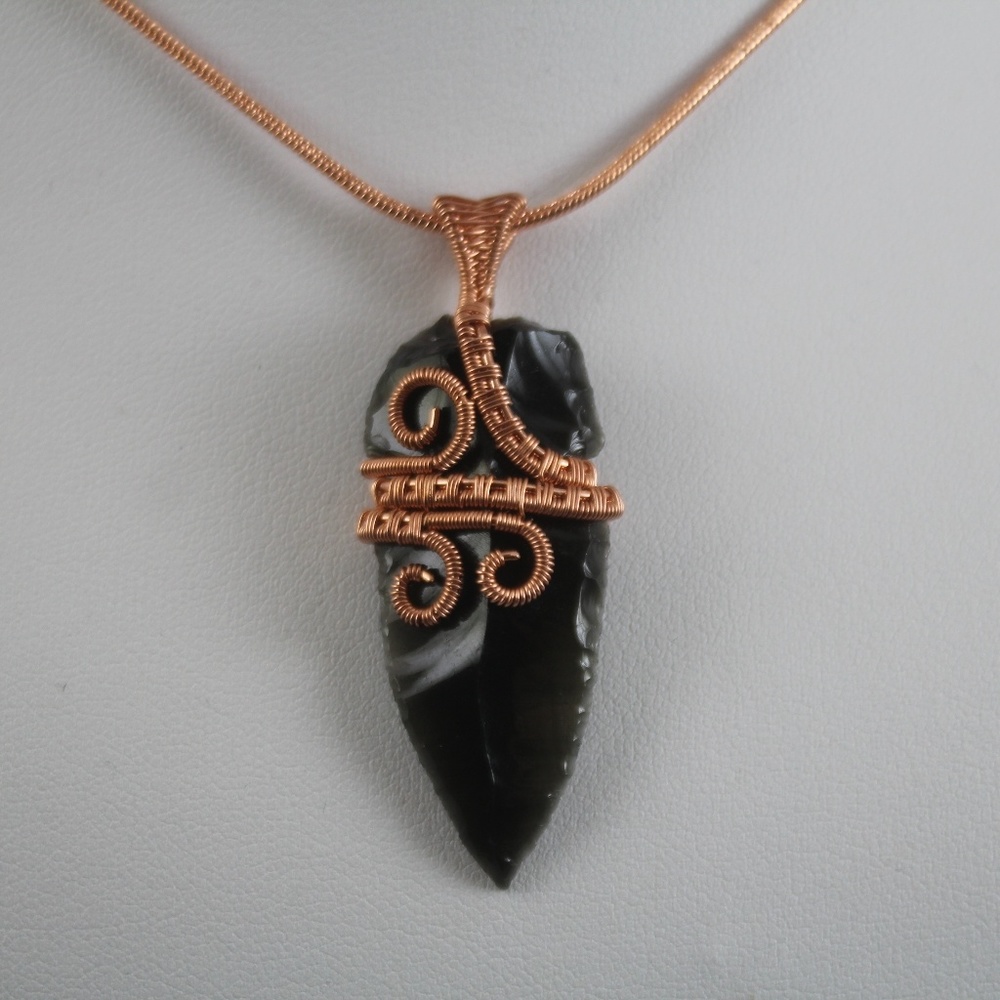 Obsidian Arrowhead Wrapped in Copper